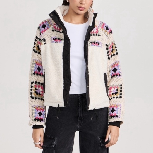 XS BLANK NYC Women's Crochet Sherpa Jacket Cream Multi Colored NWOT